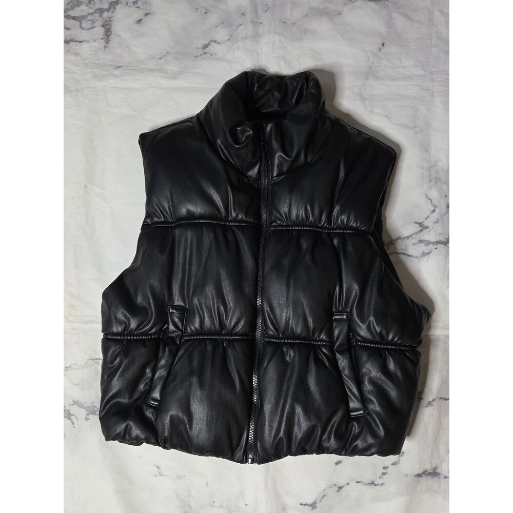 Love Tree Black Faux Leather Puffer Vest